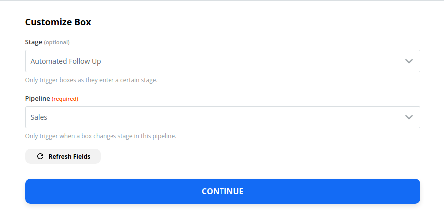 Zapier pipeline selection