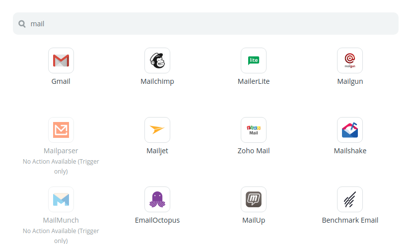 Zapier action selection