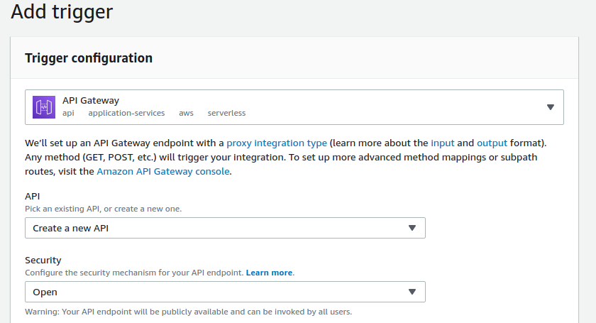 AWS Lambda trigger setup